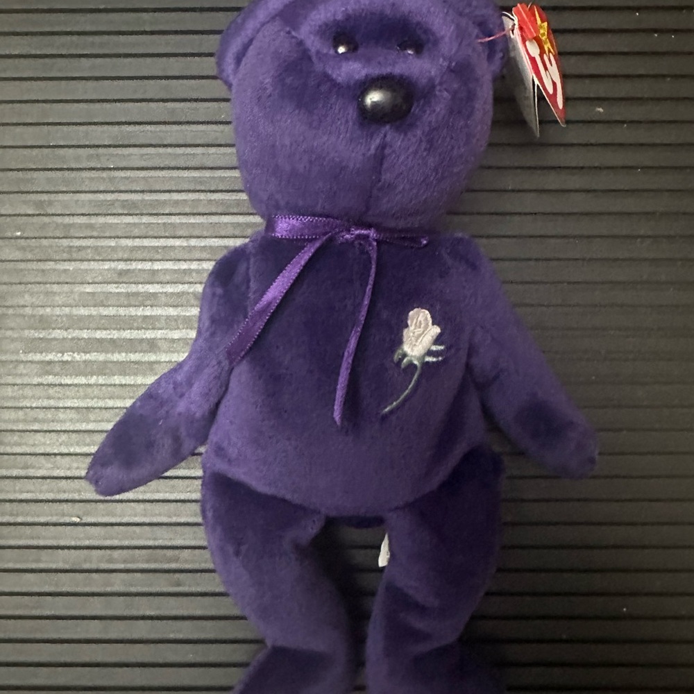 Ty Purple Plush Bear with Rose